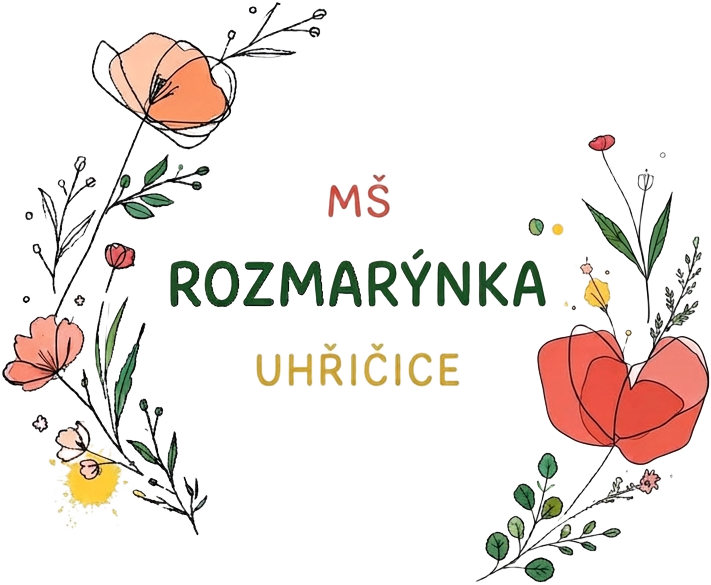 Logo MŠ Rozmarýnka Uhřičice — kreslené kytičky a název školky
